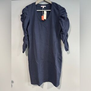 Sundry Navy Dress with Ruched Sleeves sold from Anthropologie, size M